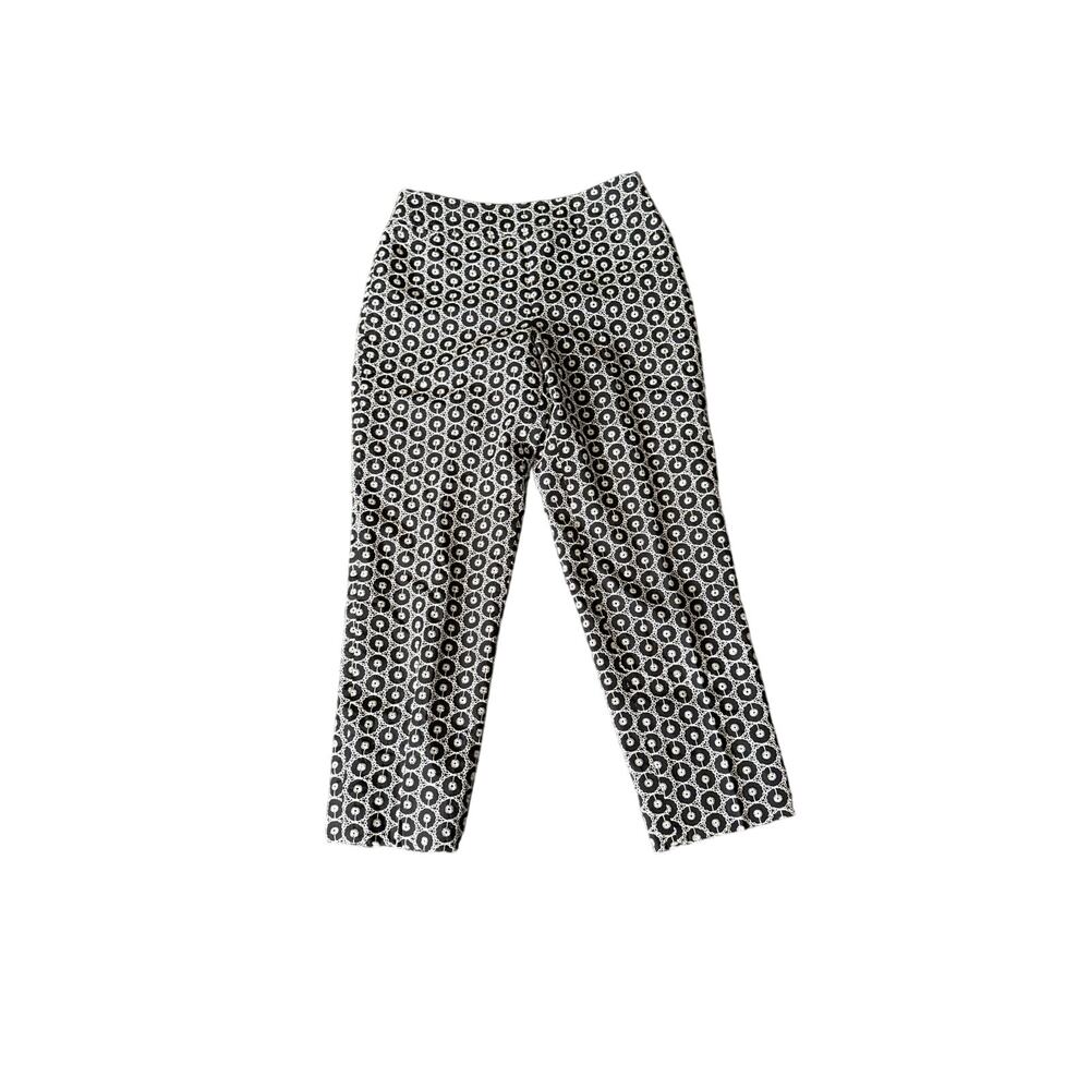 Talbots Black & White Floral Embroidered Silk Blend Cropped Ankle Pants Sz 4p